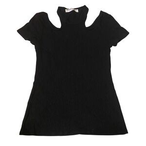 Project Social T Black Cold Shoulder Baby Ribbed Women's Top NWOT
